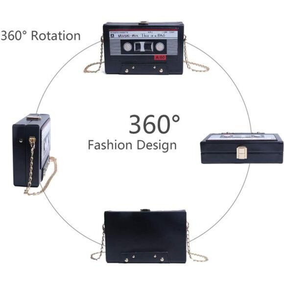 Retro Tape Clutch Purse PU Leather Crossbody Shoulder Bag Evening Handbag Black - Picture 2 of 7